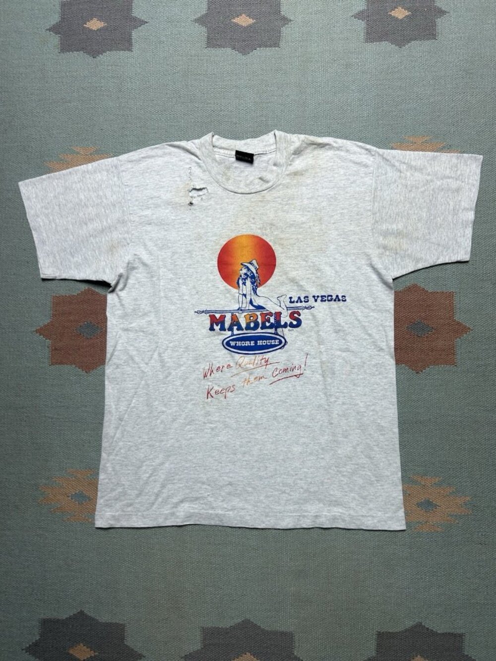 Vintage 80s 90s graphic t shirt Mabel’s whorehouse Las Vegas distressed large